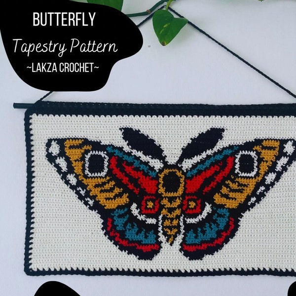 Crochet Wall Hanging Tapestry Pattern Butterfly Traditional Tattoo
