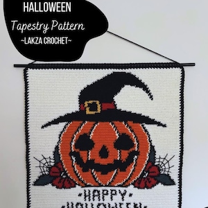 Halloween Pumpkin Witch Crochet Tapestry Pattern