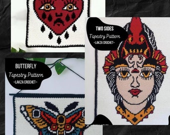 Traditional Tattoo Crochet Tapestry Pattern Bundle