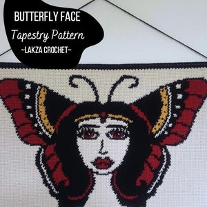 Butterfly Face Crochet Pattern Traditional Tattoo Wall Hanging Tapestry