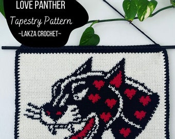 Love Heart Panther Traditional Tattoo Crochet Wall Hanging Tapestry Pattern