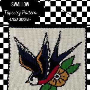 Crochet Wall Hanging Tapestry Pattern Swallow Traditional Tattoo