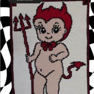 Kewpie Devil Baby Traditional Tattoo Crochet Tapestry Pattern