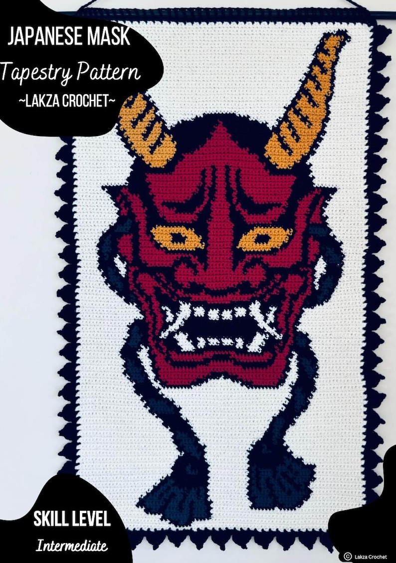 Japans Hannya/Oni-masker traditionele tattoo gehaakt wandtapijtpatroon afbeelding 1