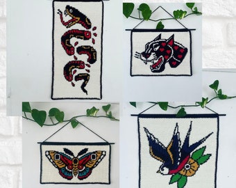 Traditional Tattoo Animal Crochet Tapestry Pattern Bundle