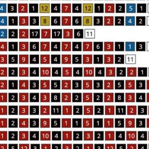 Op de afbeelding: Een tabel met rijen met getallen en pijlen die naar links wijzen. Elke rij is gelabeld met een nummer en de woorden "WS" of "RS". De getallen in elke rij zijn gerangschikt in een rasterpatroon.