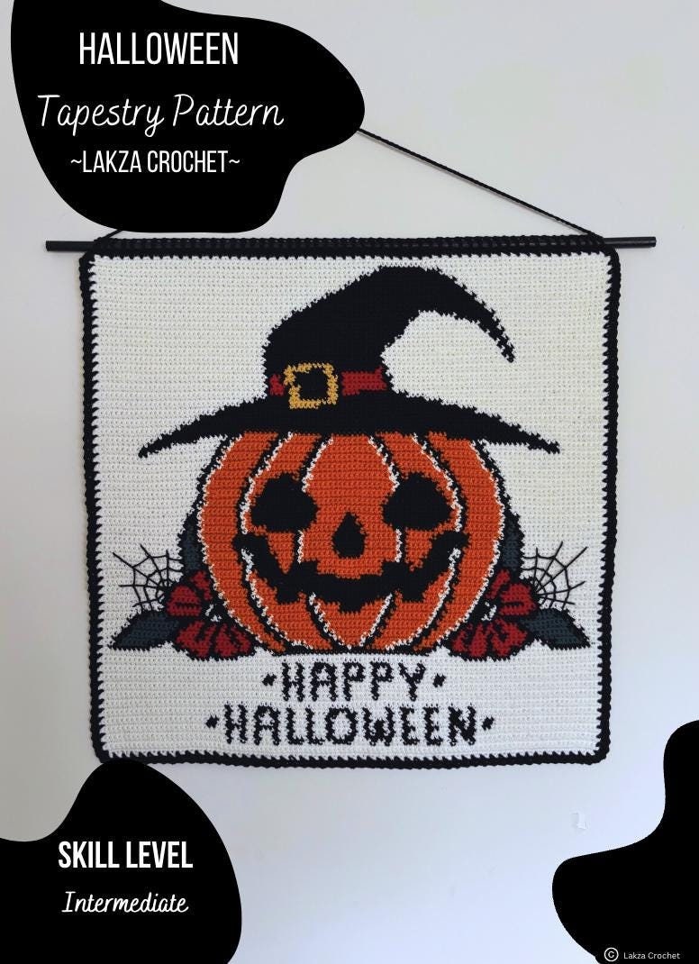 Halloween Kürbis Hexe häkeln Tapisserie Muster