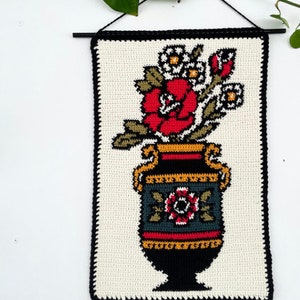 Flower Vase Traditional Tattoo Crochet Wall Hanging Tapestry Pattern