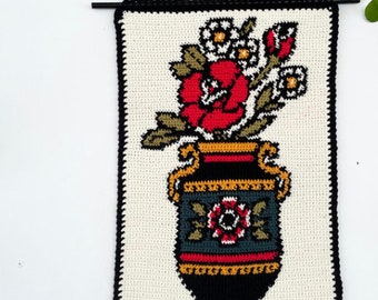 Blumenvase Traditionelle Tattoo Crochet Wandbehang Tapisserie Muster