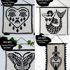 Traditional Tattoo Wall Hanging Tapestry Patterns Black and White