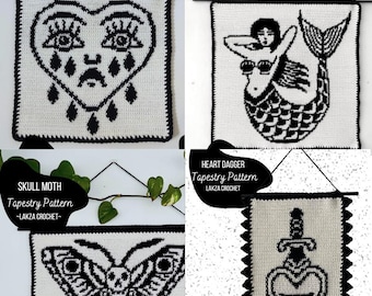 Traditional Tattoo Wall Hanging Tapestry Patterns Black and White