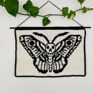 Crochet Wall Hanging Tapestry Pattern Skull Moth Traditional Tattoo