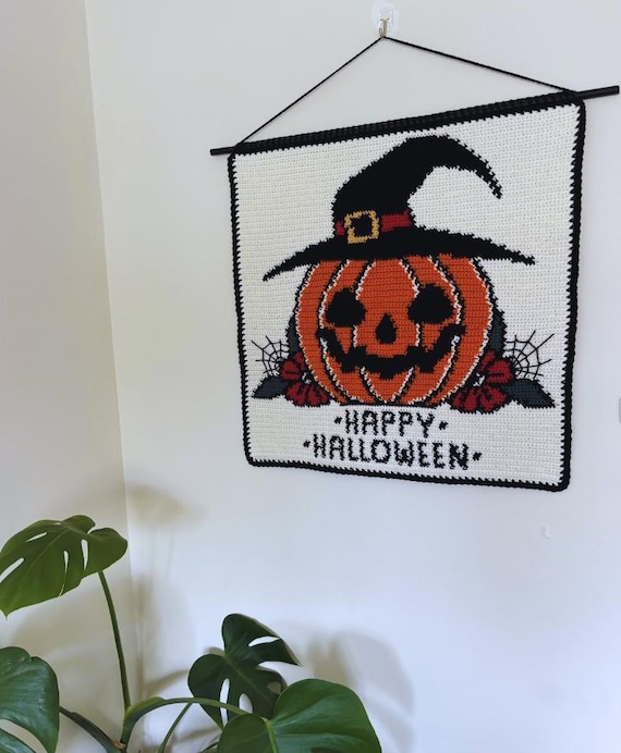 Halloween Pumpkin Witch Crochet Tapestry Pattern - Etsy