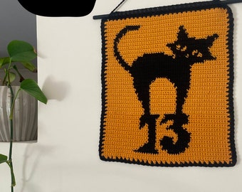 Crochet Pattern 13 Black Cat Gothic Tapestry Wall Hanging
