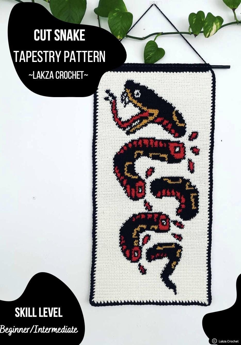 Snake Traditional Tattoo Crochet Wall Hanging Tapestry Pattern - Etsy