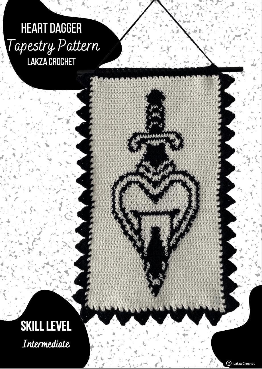 Dagger Heart Traditional Tattoo Crochet Wall Hanging Tapestry