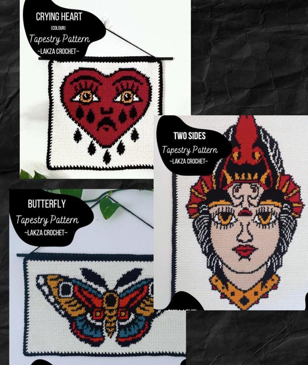 Traditional Tattoo Crochet Tapestry Pattern Bundle - Etsy Norway