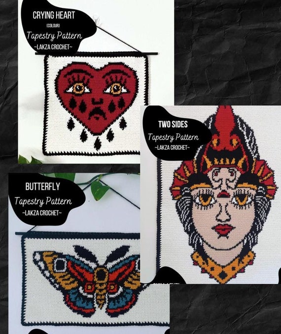 Traditional Tattoo Crochet Tapestry Pattern Bundle - Etsy Norway