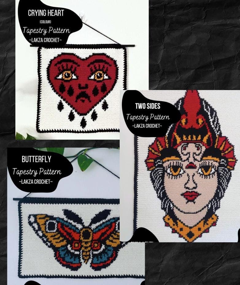 USED USA古着 大判ラグ カバー 手刺繍 vintage ハンドメイド Traditional Tattoo Crochet Tapestry Pattern Bundle - Etsy