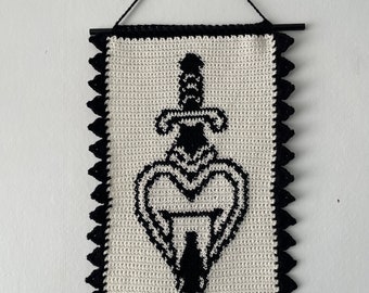 Dolch Herz Traditionelles Tattoo Crochet Wandbehang Tapisserie Muster