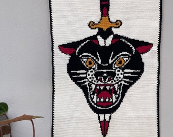 Crochet Pattern Panther Dagger Traditional Tattoo Wall Hanging