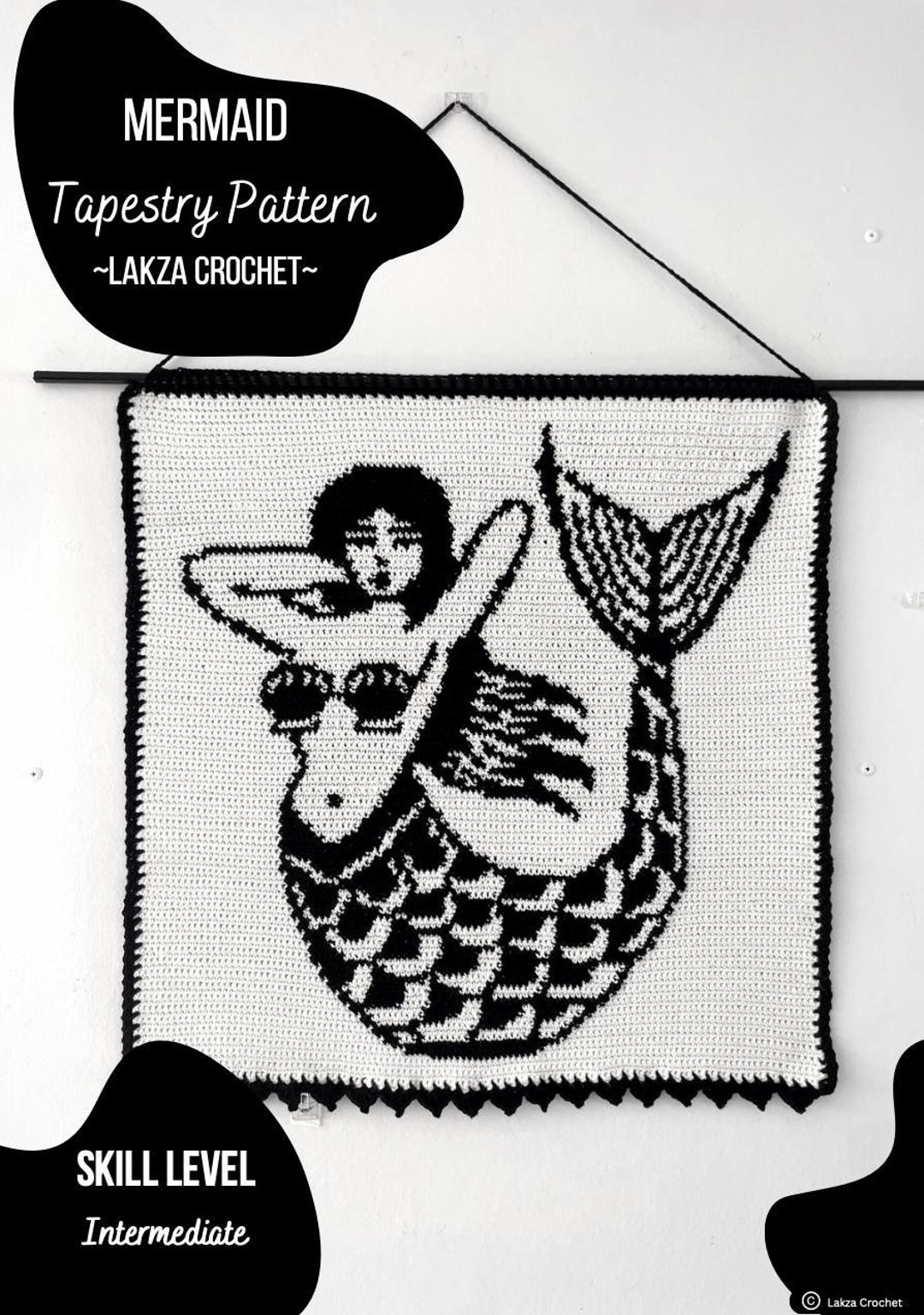 Crochet Pattern Mermaid Traditional Tattoo Wall Hanging Tapestry