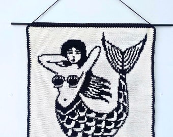 Crochet Pattern Mermaid Traditional Tattoo Wall Hanging Tapestry