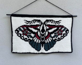 Crochet Wall Hanging Tapestry Pattern Moth Traditional Tattoo