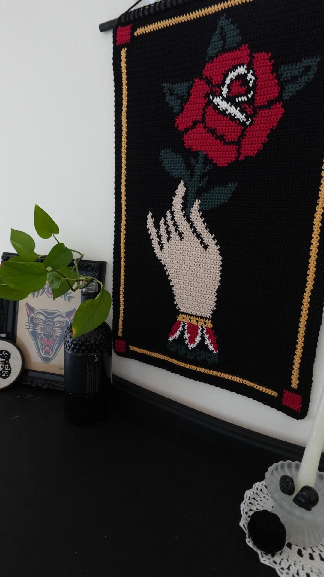 Rose Hand Traditional Tattoo Crochet Tapestry Pattern - Etsy