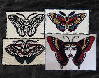 Moth and Butterfly Traditional Tattoo Crochet Tapestry Pattern Bundle