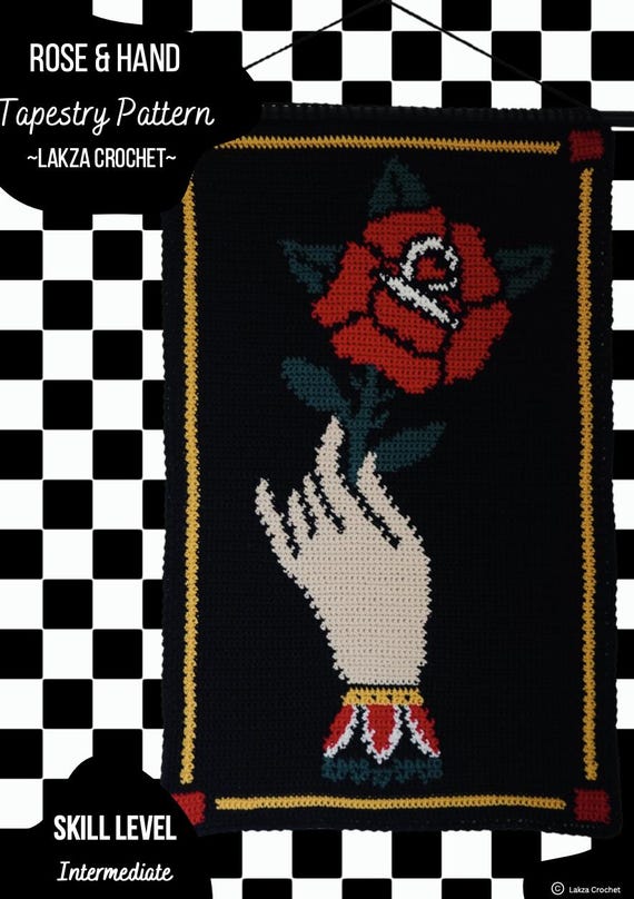 Rose Hand Traditional Tattoo Crochet Tapestry Pattern - Etsy