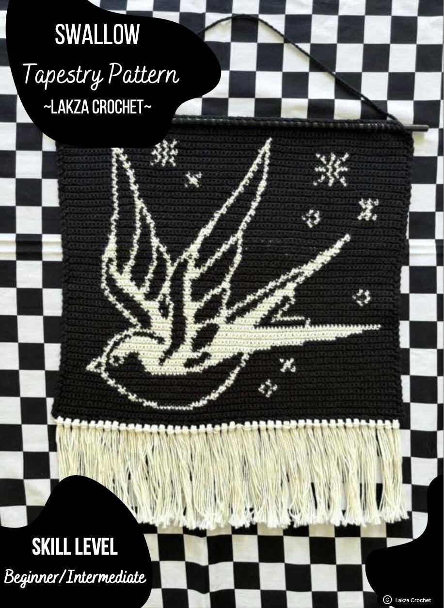 Swallow Traditional Tattoo Crochet Wall Hanging Tapestry Pattern