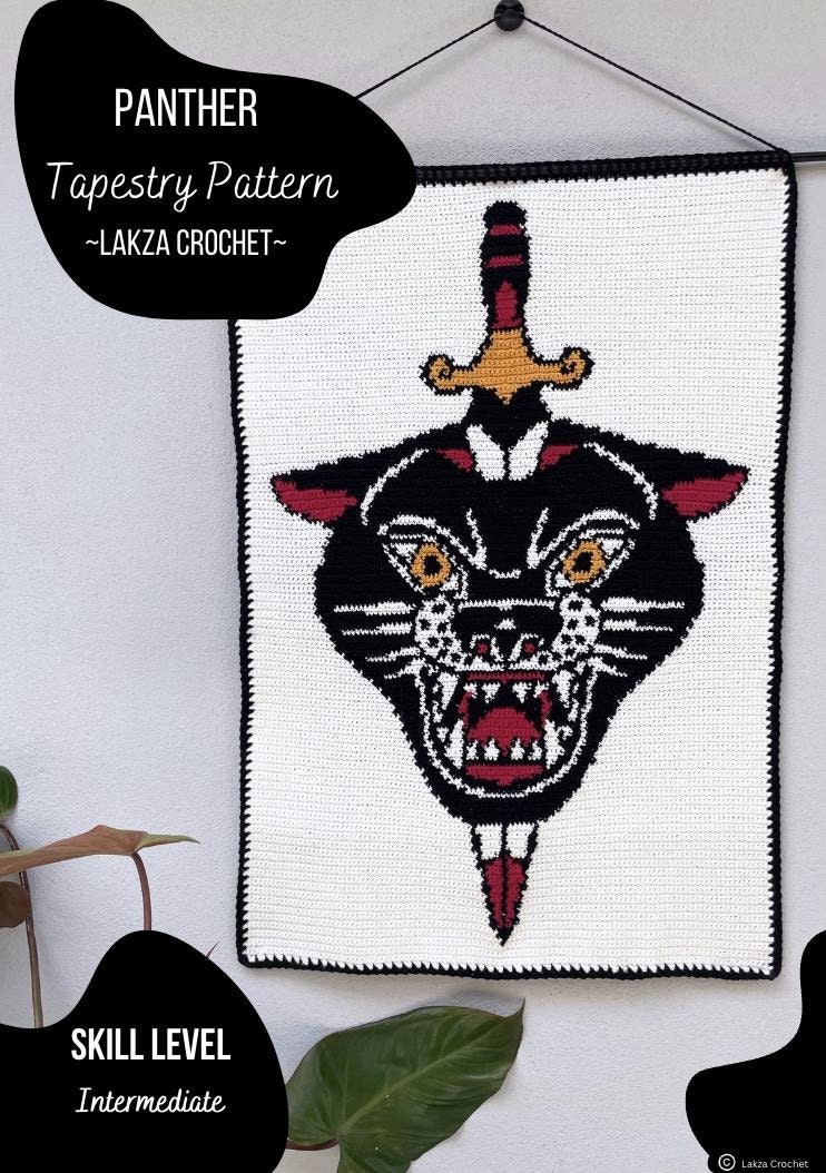 B@TT ロゴ刺繍 ラグ Crochet Pattern Panther Dagger Traditional Tattoo Wall Hanging
