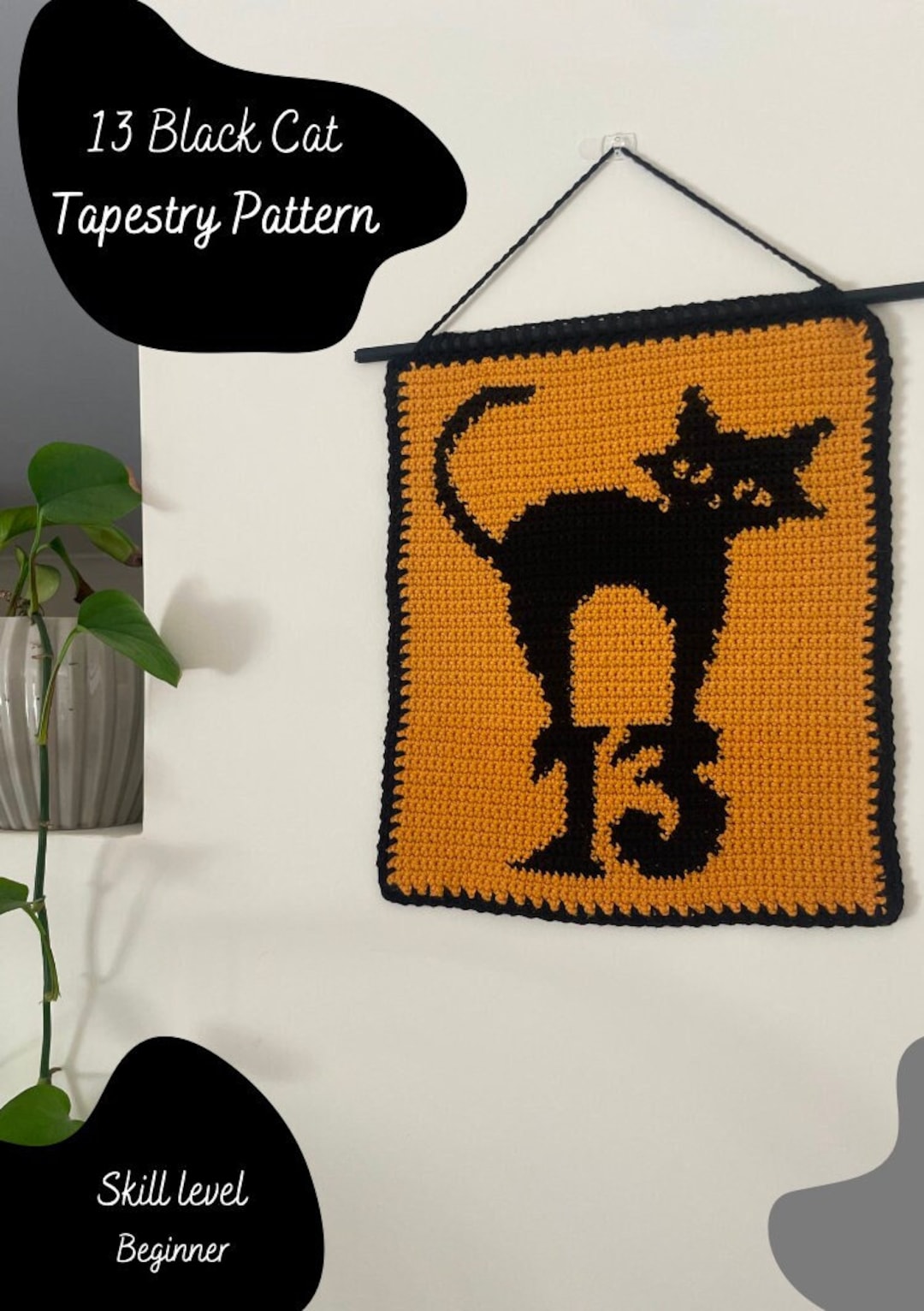 Crochet Pattern 13 Black Cat Gothic Tapestry Wall Hanging - Etsy