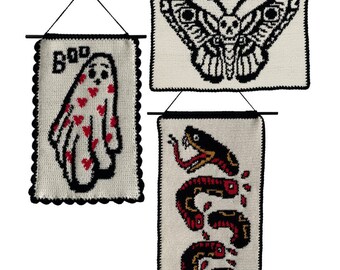 Halloween Traditional Tattoo Crochet Tapestry Pattern Bundle