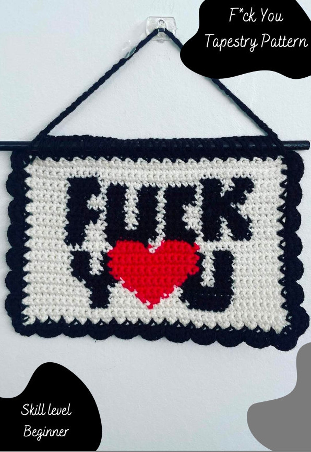 Crochet Tapestry Wall Hanging Pattern Swear Word Love Heart Etsy Canada