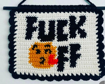 Crochet Tapestry Wall Hanging Pattern Swear Word Emoji F*ck Off