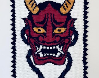 Japanese Hannya/oni Mask Traditional Tattoo Crochet Tapestry
