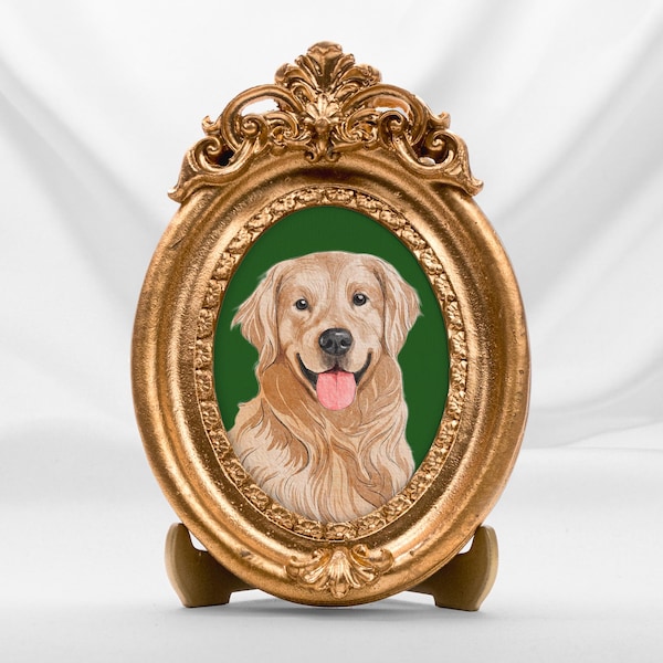 Handgemaltes Aquarell Tier Portrait im Goldrahmen: Individuelles Hunde Gemälde, Geschenk für Katzen Liebhaber