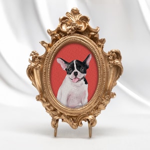 Hand-Painted Watercolor Mini Pet Portrait in Gold Frame, Dog Remembrance Gift
