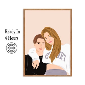 Ilustración, Retrato familiar de dibujos animados, Dibujo de amigos, Sin rostro, Regalo de aniversario para él/ella, Retrato digital, Retrato de pareja de dibujos animados