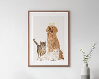 Custom Watercolor Dog Portrait: Hand-Painted Pet Memorial Gift, Multiple Pet Painting from Photo
