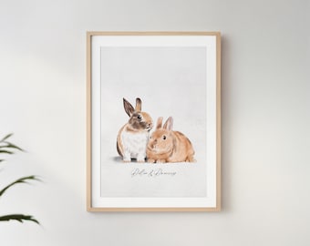 Custom Watercolor Rabbit Portrait: Personalized Bunny Lover Gift, Pet Painting