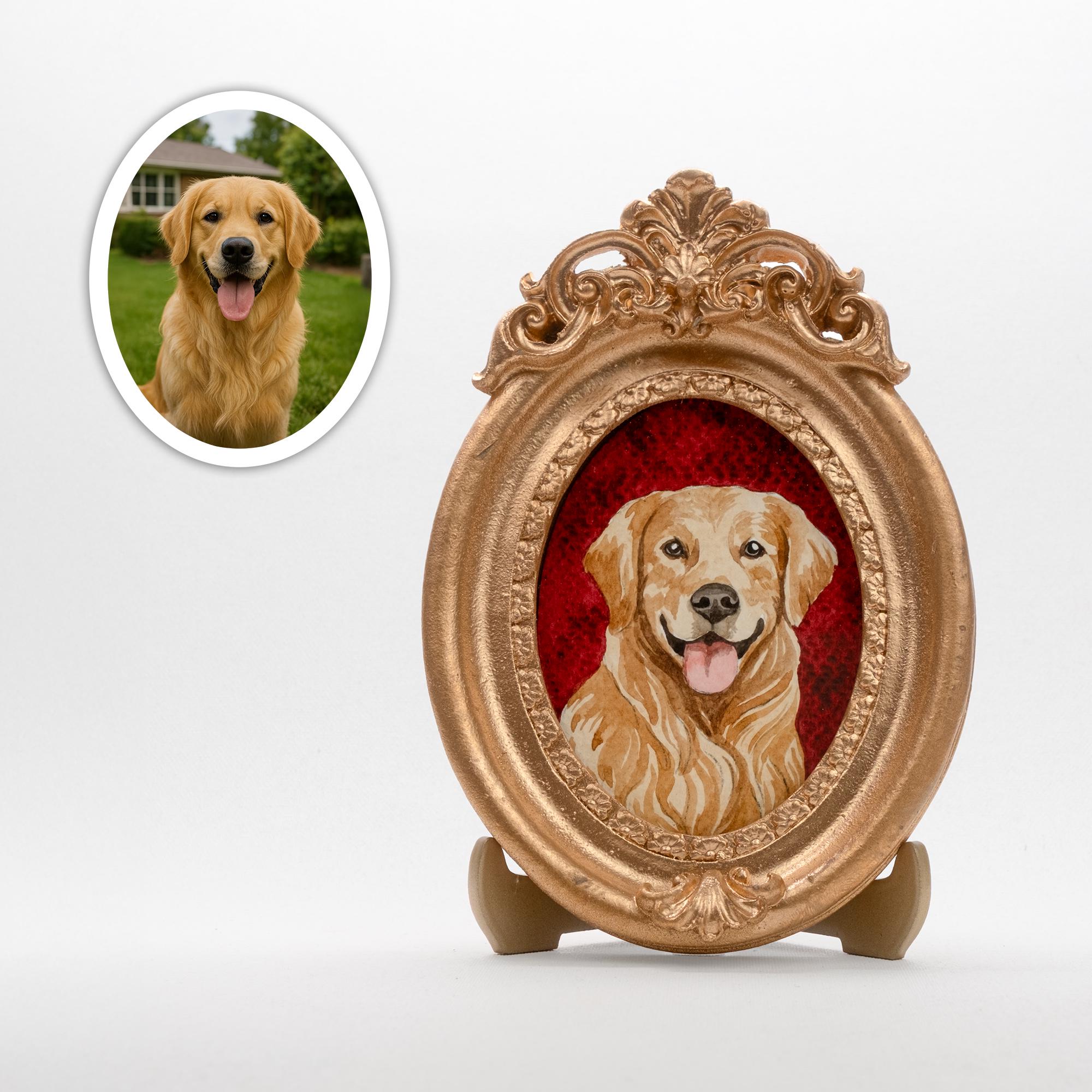 Hand-painted Watercolor Pet Portrait in Gold Frame: Custom Dog Painting ...