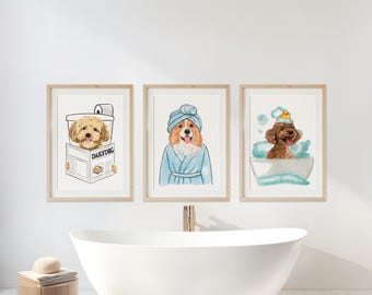 Personalisiertes Haustier Portrait, Hund in der Badewanne, Hund in der Badewanne, Geschenk für Tierliebhaber