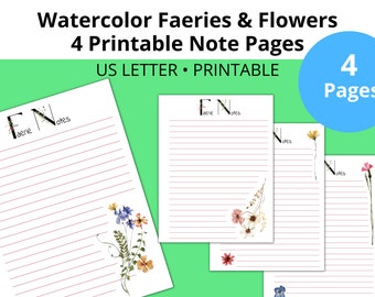 Páginas de notas de flores de acuarela / Páginas de diario / Inserciones de planificador imprimibles / Papelería