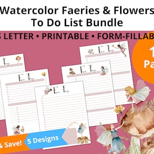 Watercolor Faeries and Flowers To Do List Bundle | Form-Fillable | US Letter
