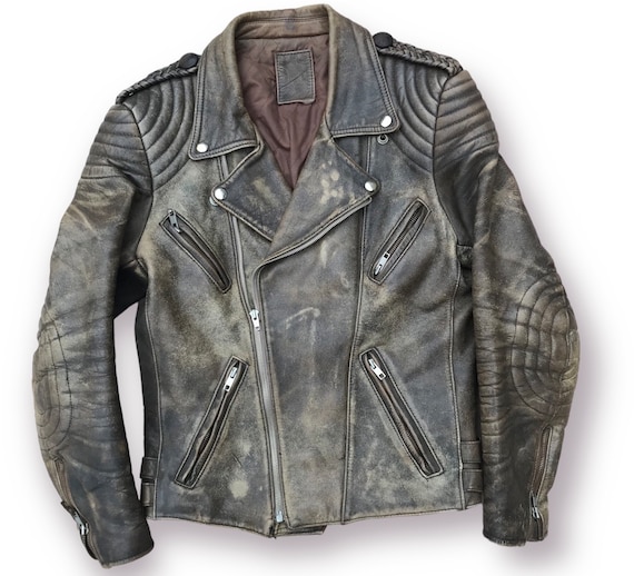 Brown Distressed Vintage 1980s Motorcycle Leather Jac… - Gem