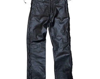 Men's Cowhide Motorcycle Leather Pants Over Jeans Lined Side Zippers