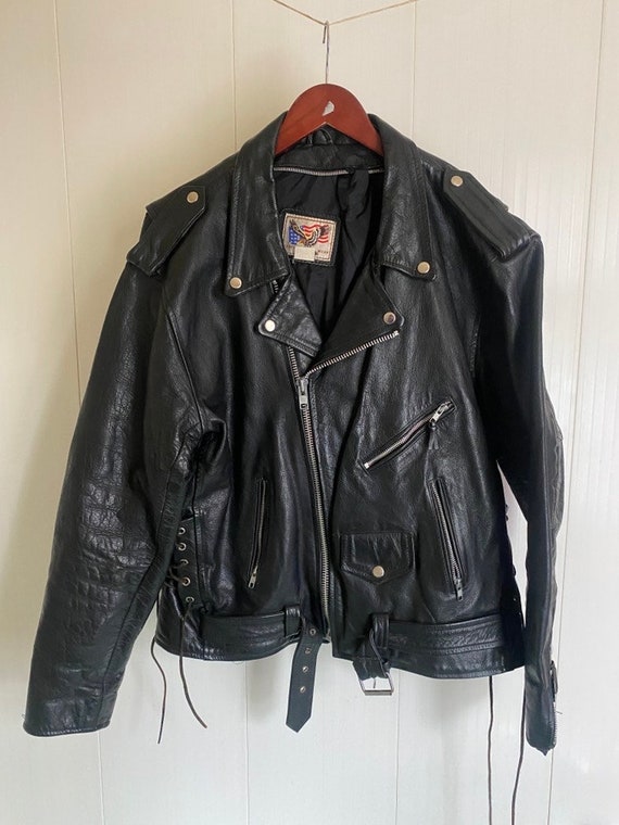 Rare vintage 1990s motorcycle oversize leather jacket… - Gem